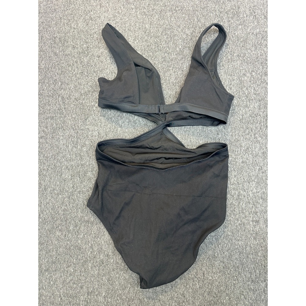 NWT Aerie Ribbed Mix Crossover Cut Out One Piece Swimsuit Black Size Medium Long - Picture 8 of 16